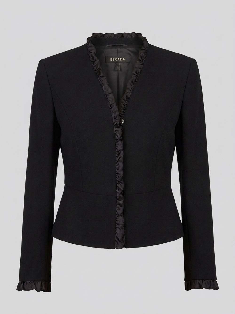 Escada Black Ruffle-Trim Fitted Wool Blazer